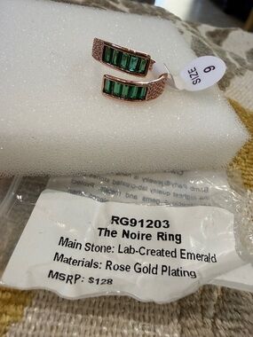 The Noire Rose Gold Ring with Green Lab-Created Emeralds